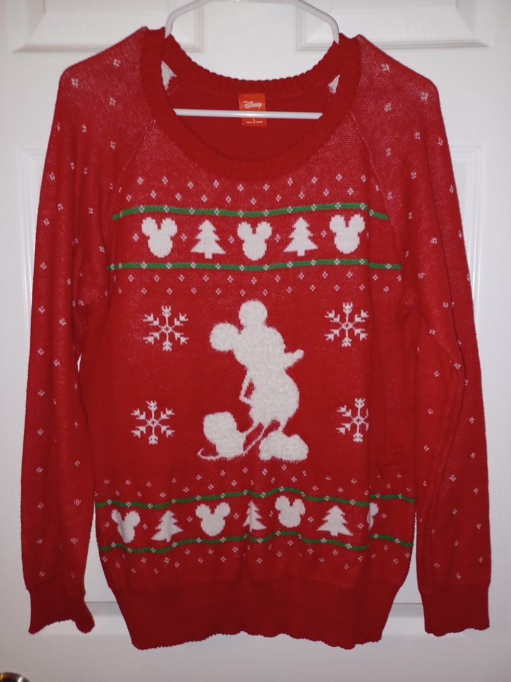 Disney Red and White Mickey Mouse Holiday Crewneck Sweater